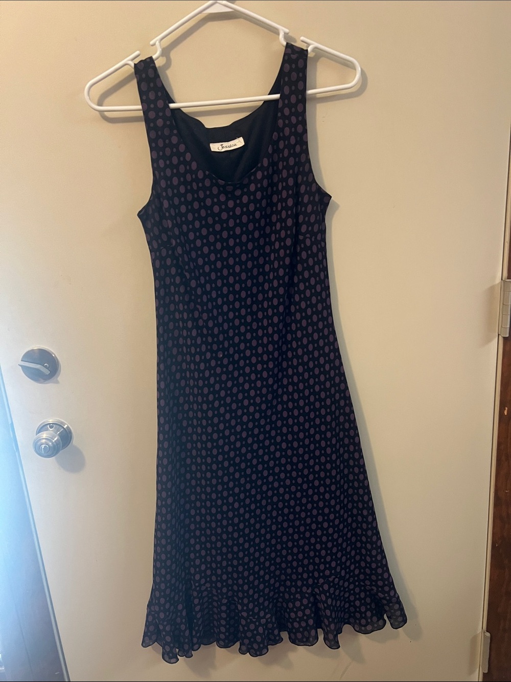 Jessica 90’s style Black Maxi Dress with Purple Polka Dots